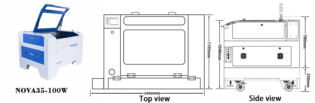 nova35-100w size laser cutter