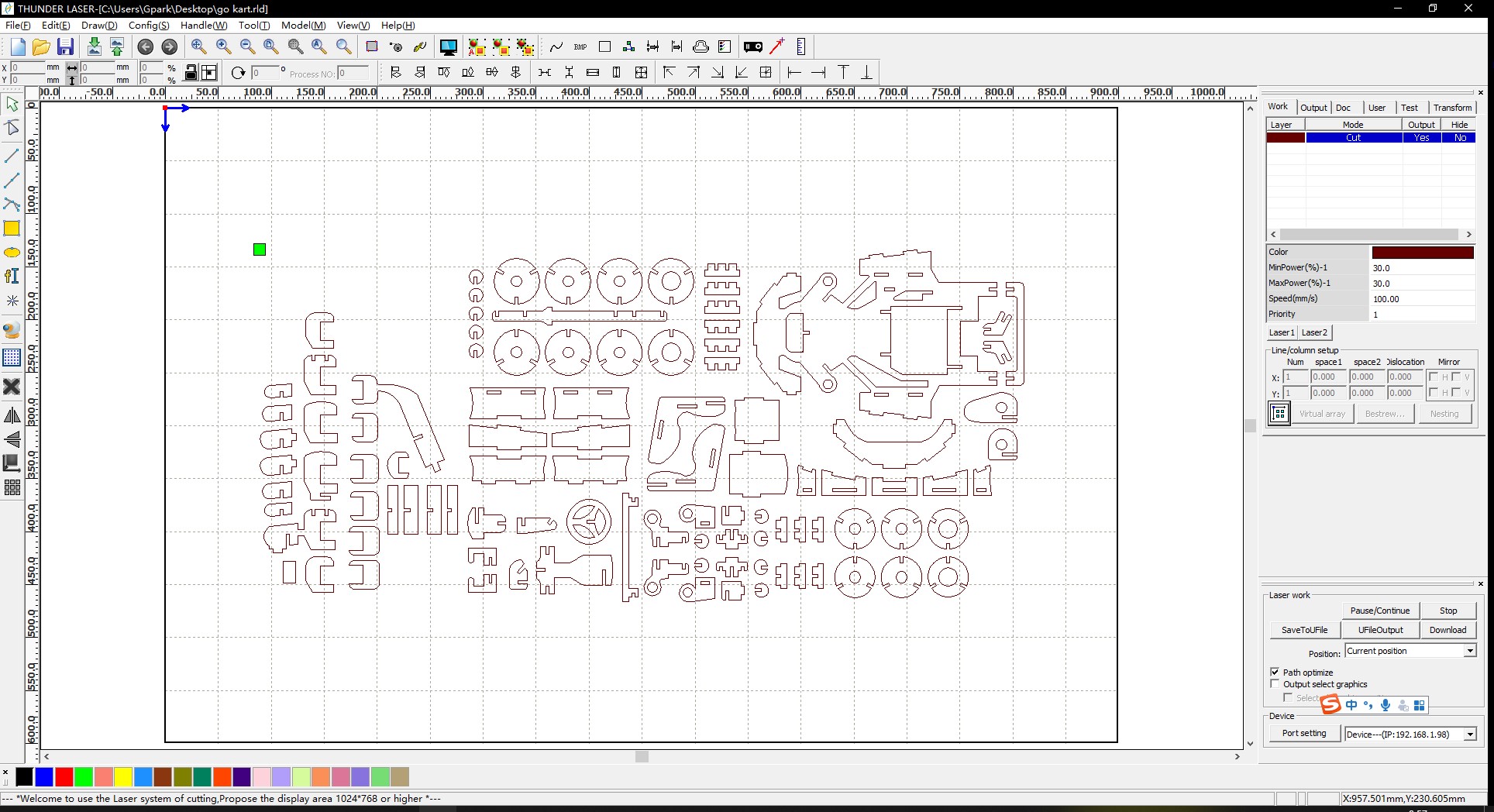 laser cutter setting