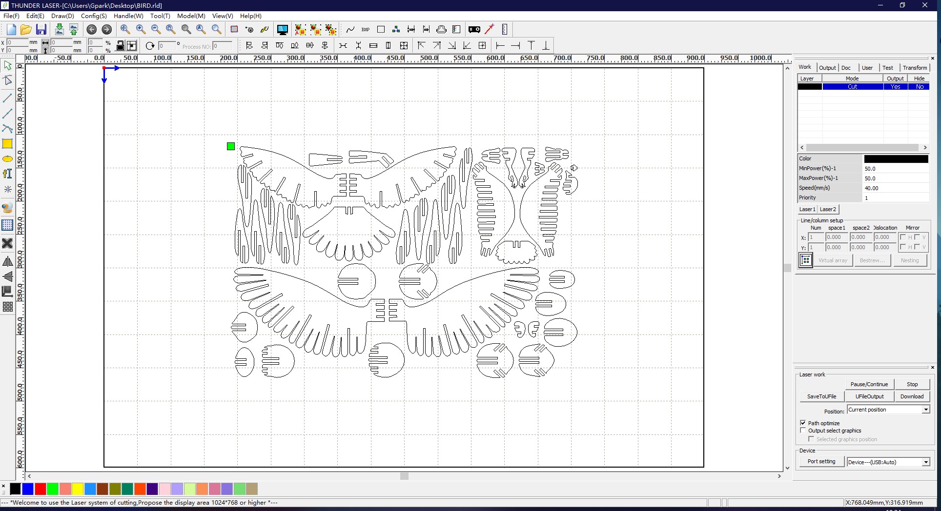 laser cutter setting