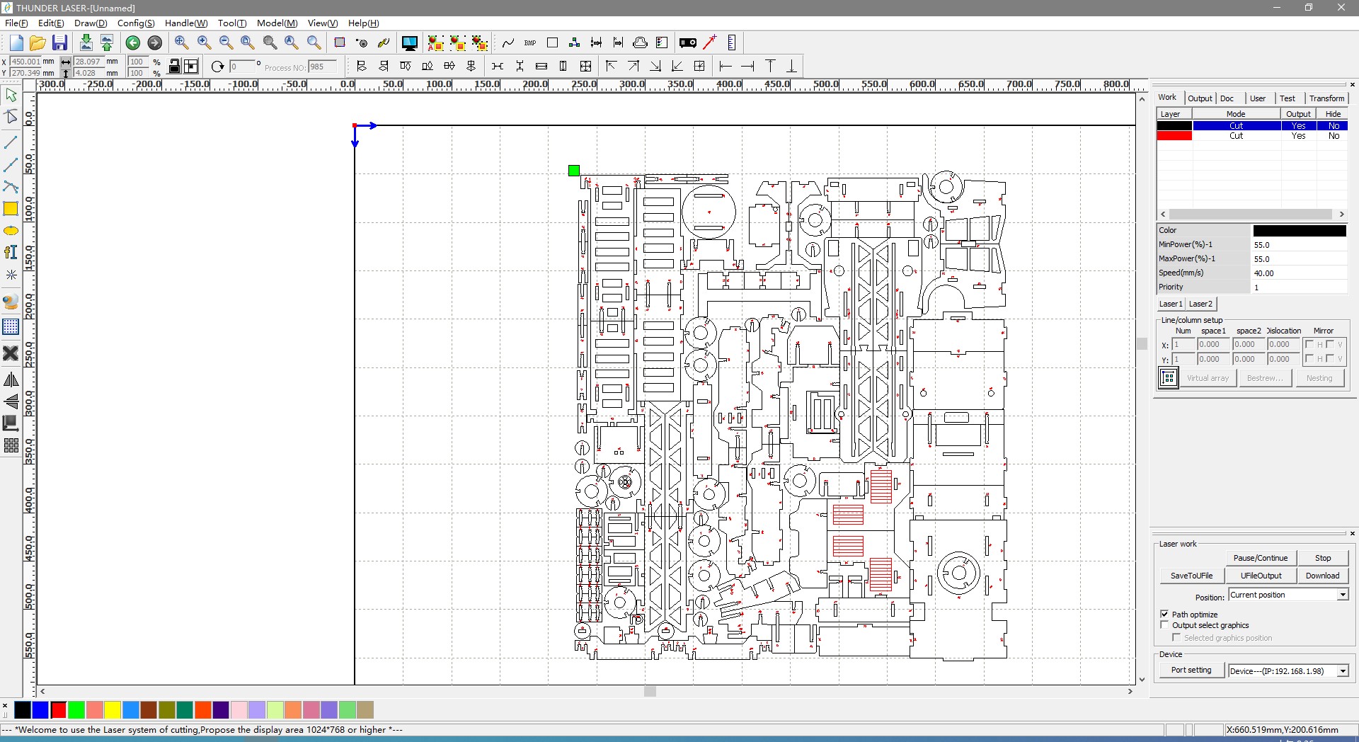 laser cutter setting